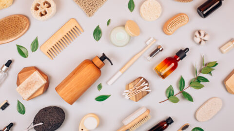 Zero waste self-care products. Flat lay style.